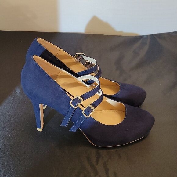 BRAND NEW JUSTFAB RAYNA DARK BLUE SUEDE MARY JANE STYLE WOMEN"S SHOE - Picture 5 of 15